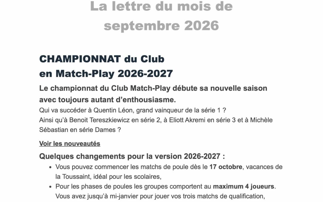 La lettre du mois de septembre 2026